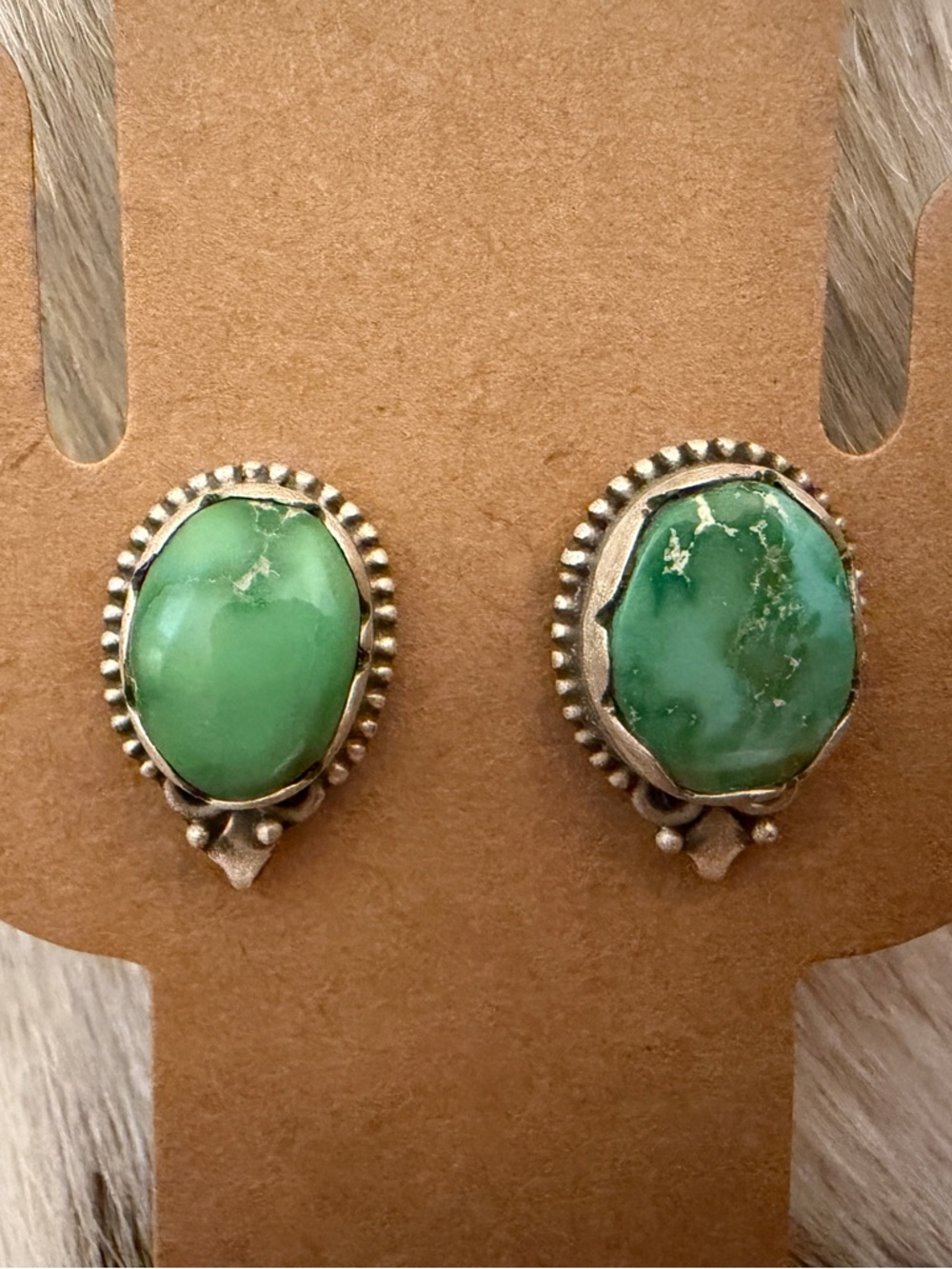 ❤️ Sonoran Gold Turquoise Navajo Style Brushed Sterling Silver Stud Earrings